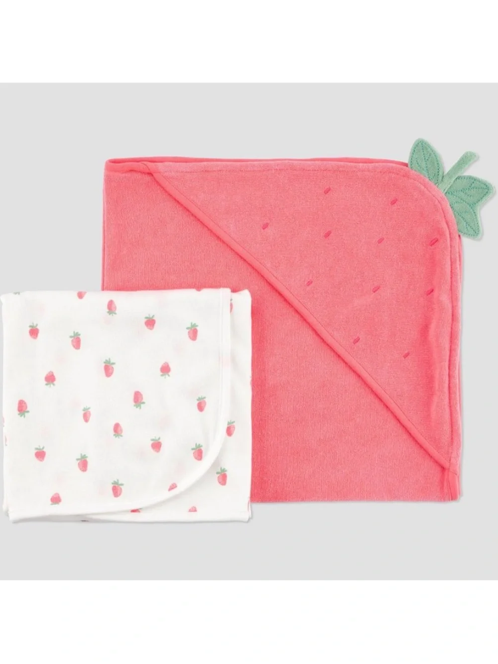NWT Carter's Baby Hooded Towel Set with Strawberry Print